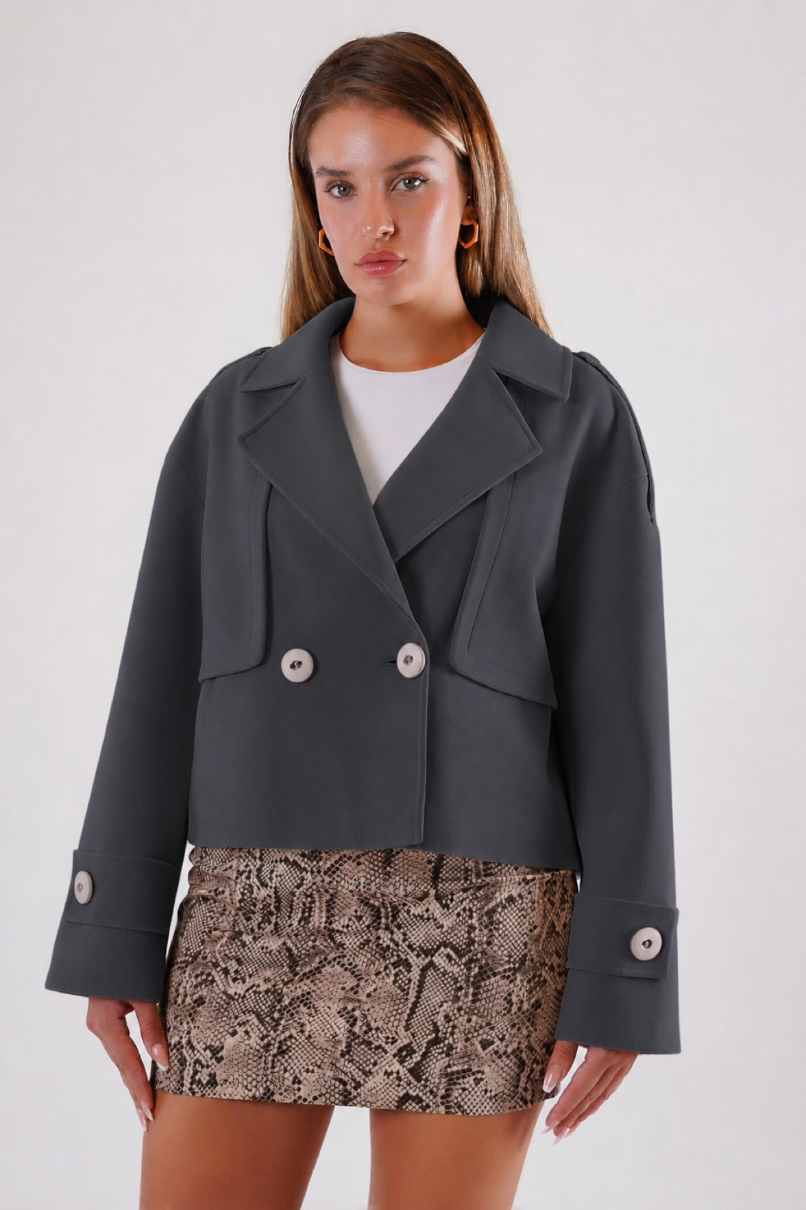 Manteau cachemire gris surdimensionné, LC Leather Club