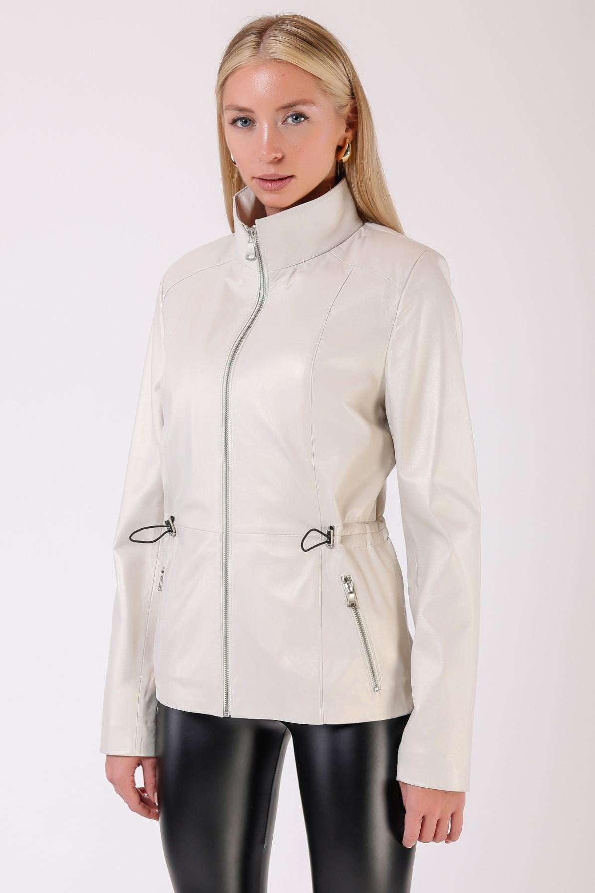 Veste en cuir blanc argenté, LC Leather Club