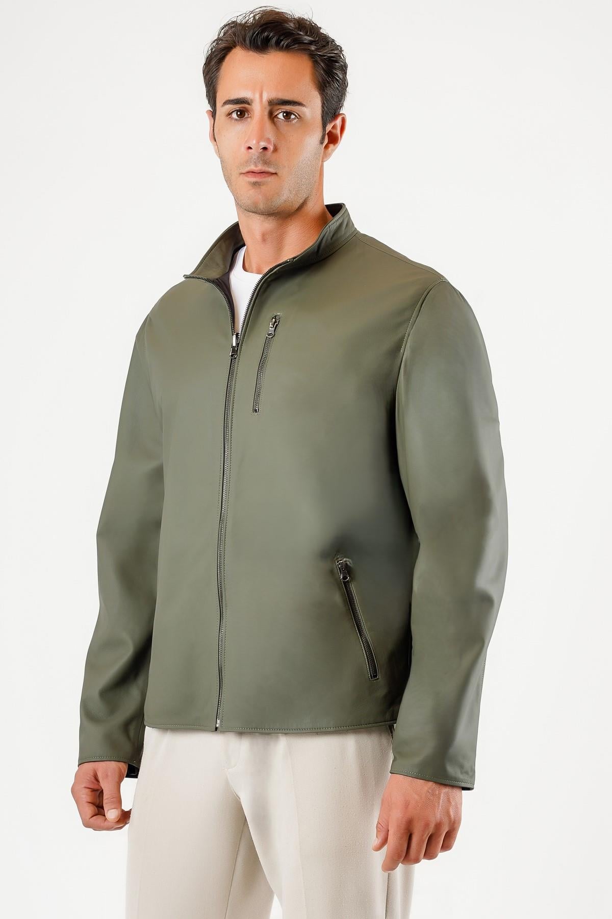 Veste en cuir kaki réversible, LC Leather Club