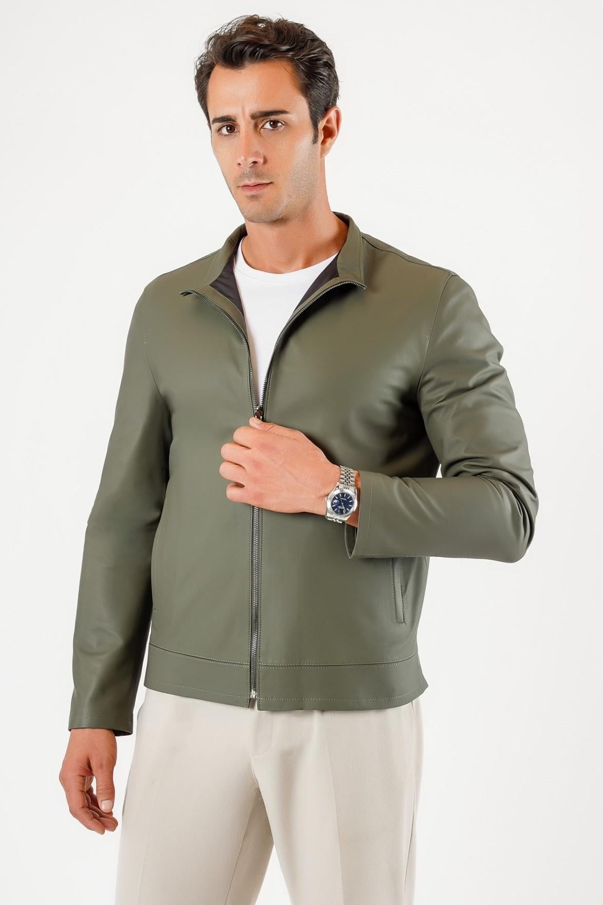 Veste en cuir kaki réversible, LC Leather Club