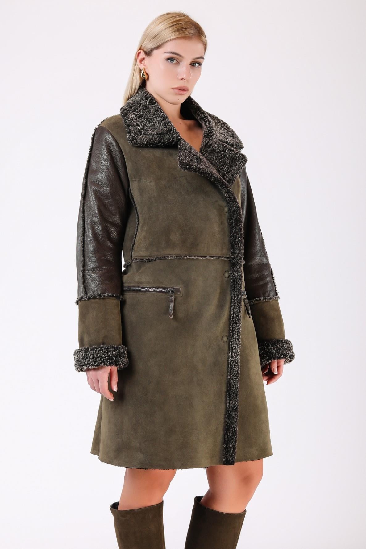 Шуба цвета хаки, LC Leather Club