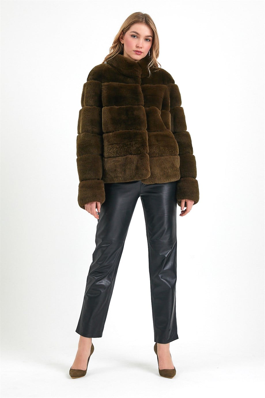 Veste en fourrure de rex kaki, LC Leather Club
