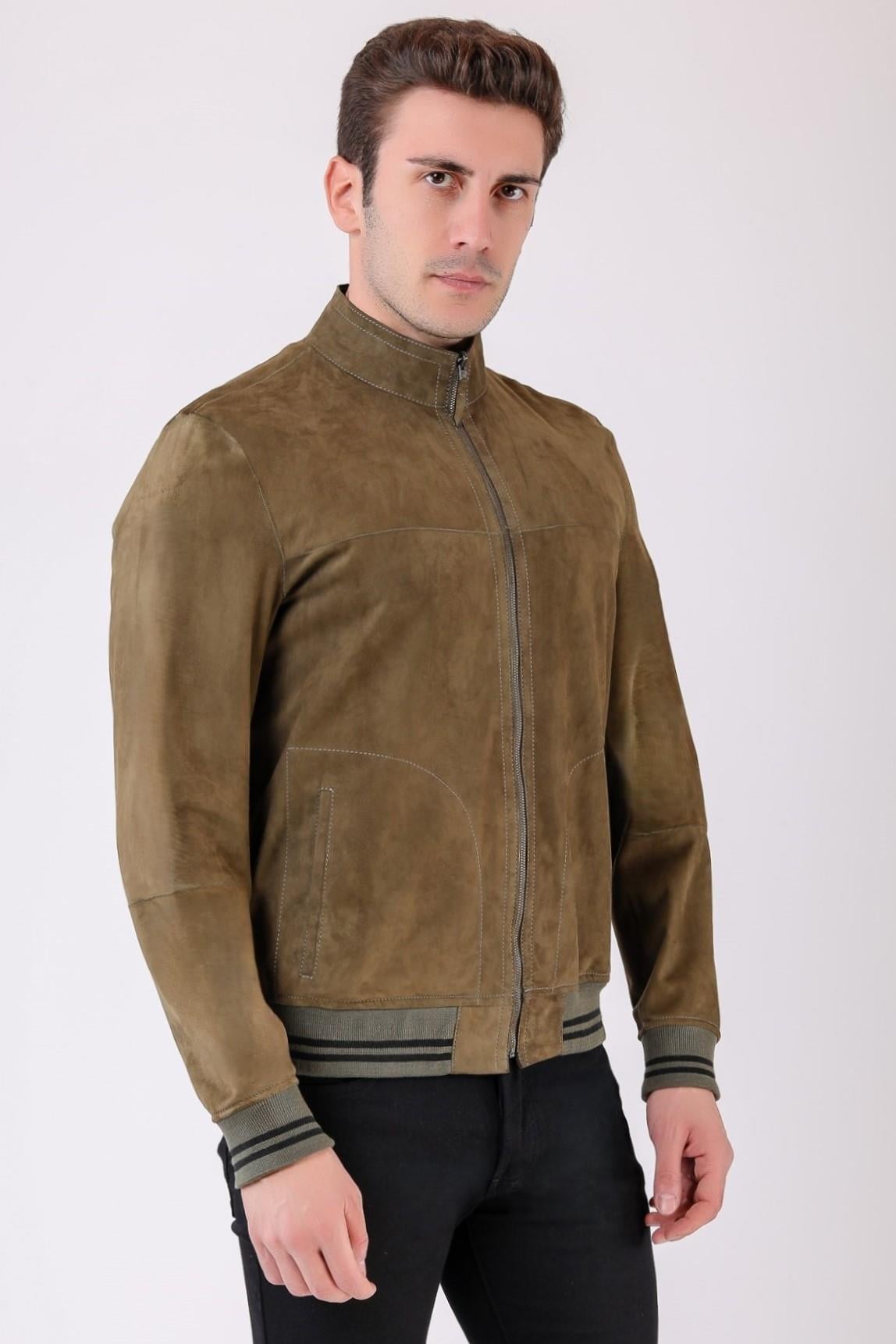 Veste en daim réversible kaki et noir, LC Leather Club