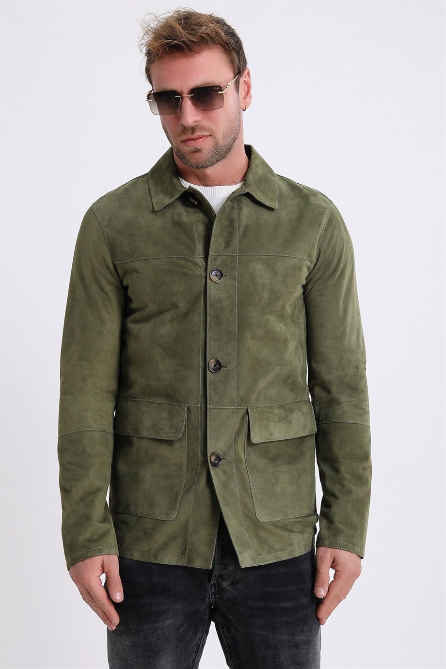 Khakifarbene Wildlederjacke, LC Leather Club