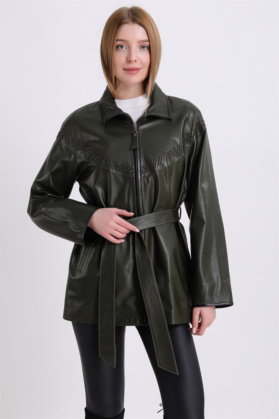 Veste trench peau d'agneau kaki, LC Leather Club