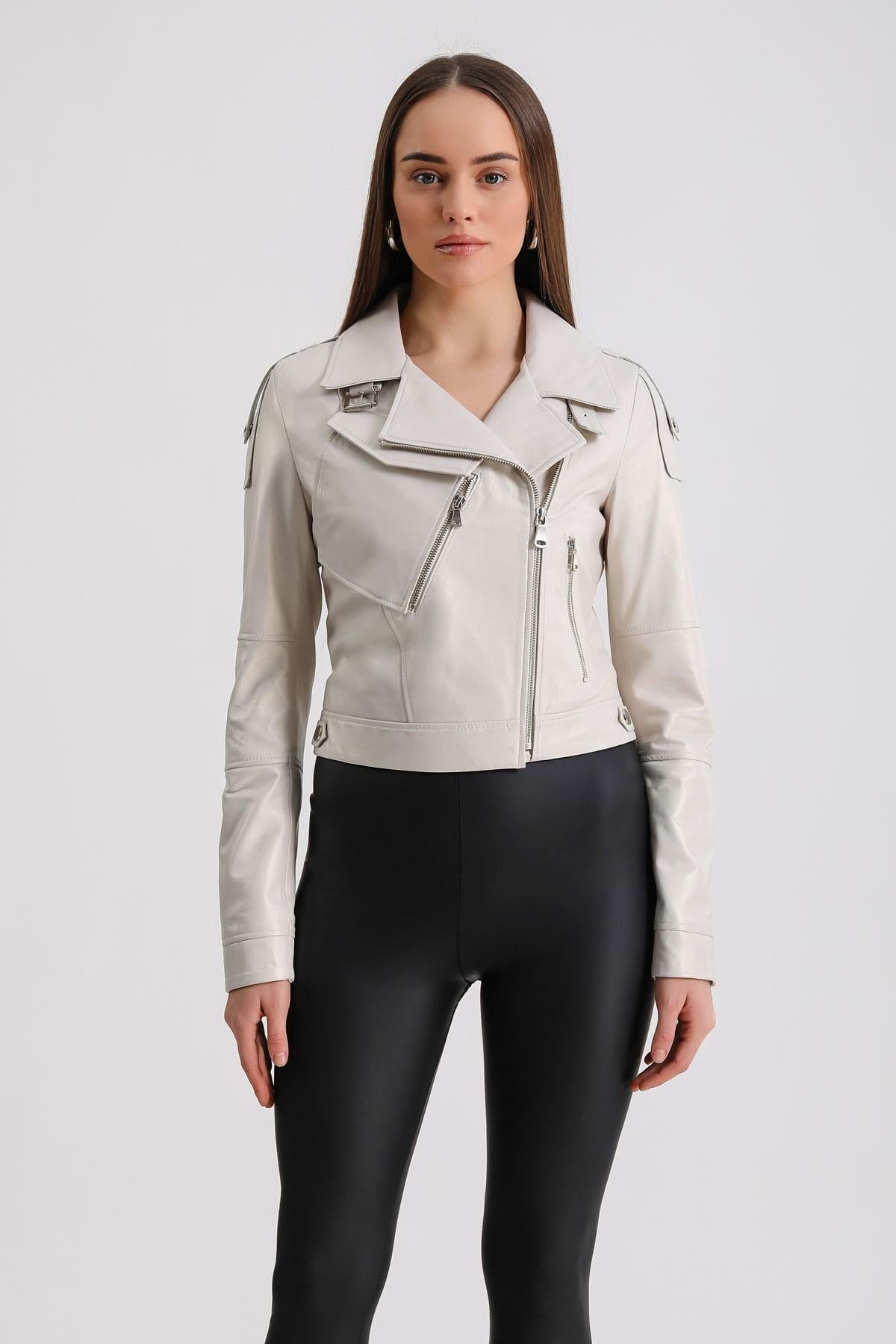 Veste Inci en cuir blanc, LC Leather Club