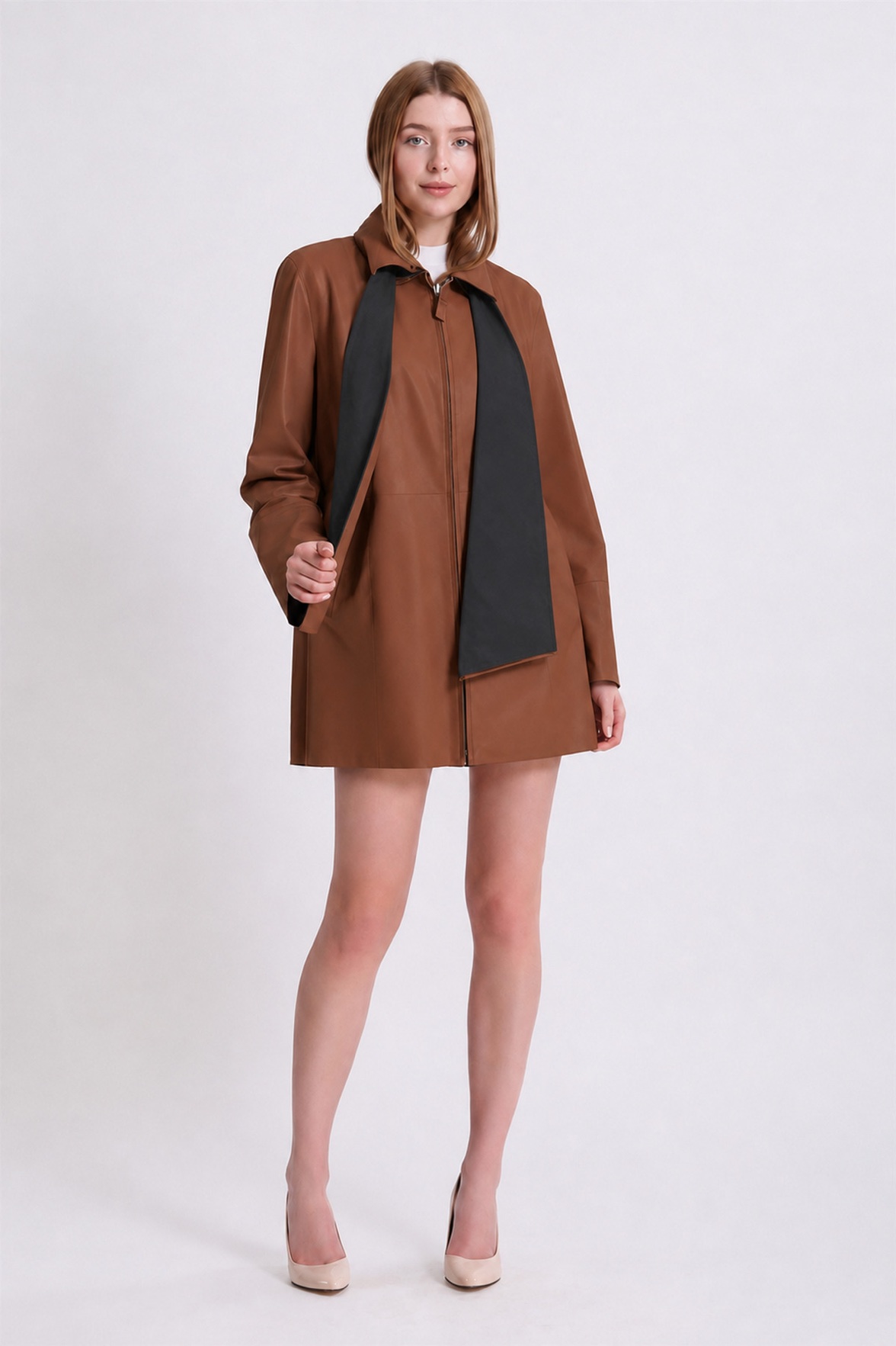 Manteau en cuir réversible marron, LC Leather Club