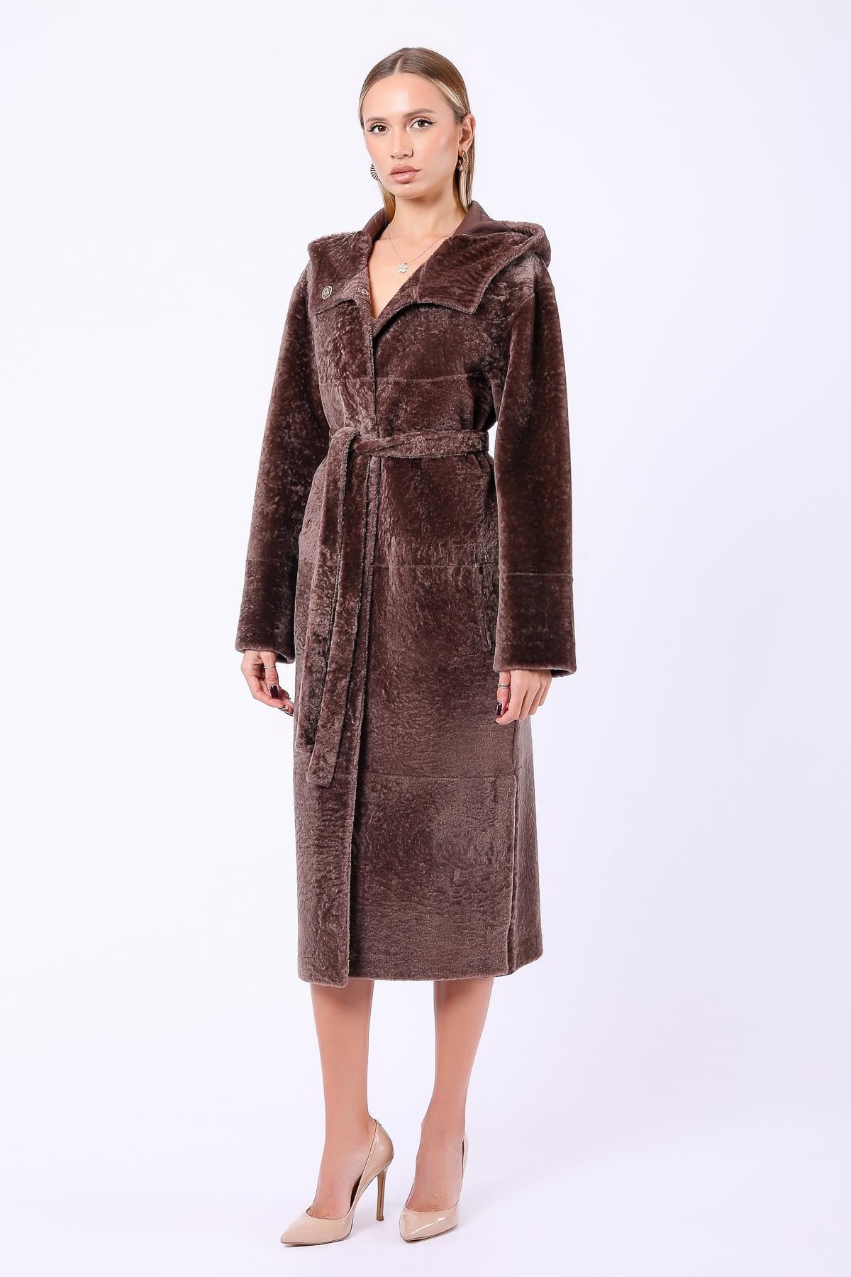 Manteau en astrakan brun double face, LC Leather Club