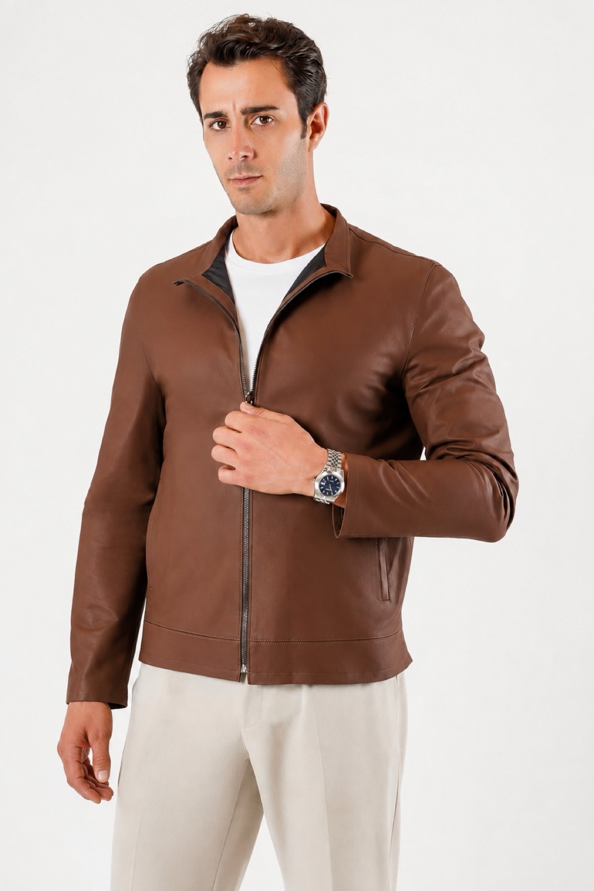 Veste en cuir marron réversible, LC Leather Club
