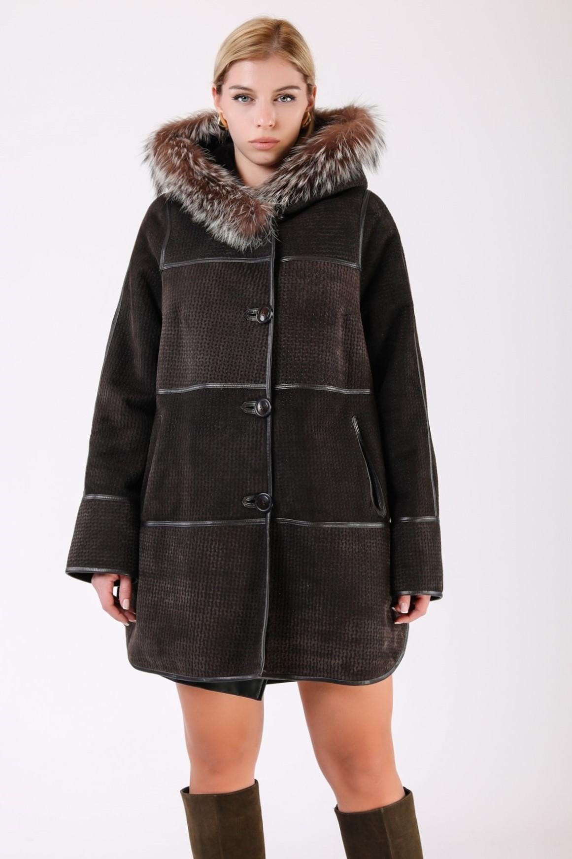 Brauner zweiseitiger Pelzmantel, LC Leather Club
