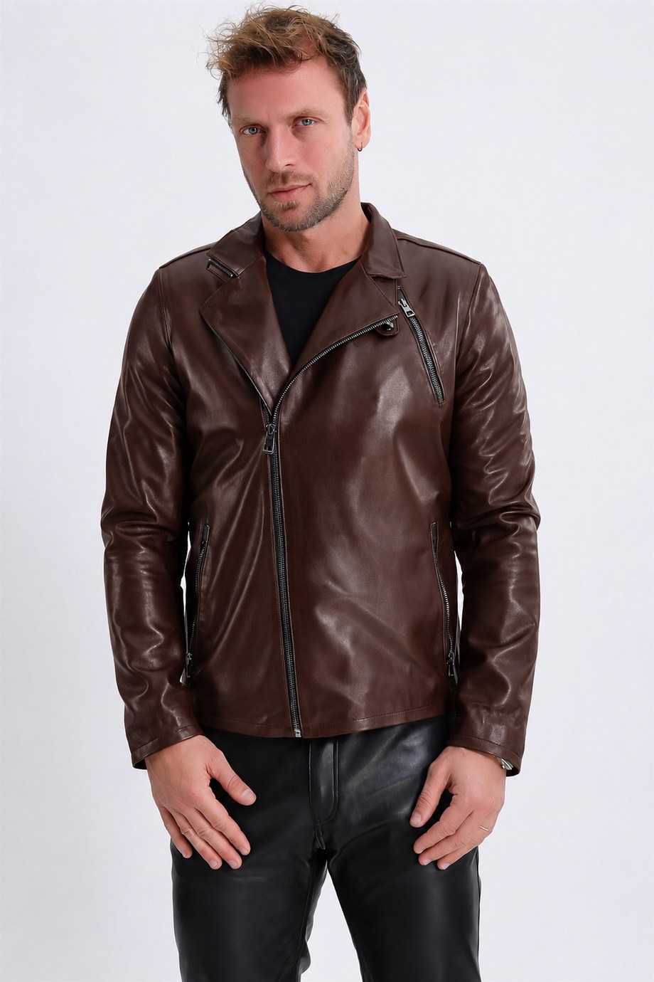 Kahve Cross Deri Ceket, LC Leather Club
