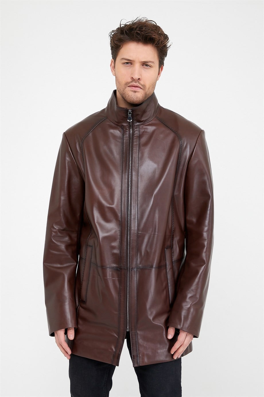 Manteau en cuir marron, LC Leather Club