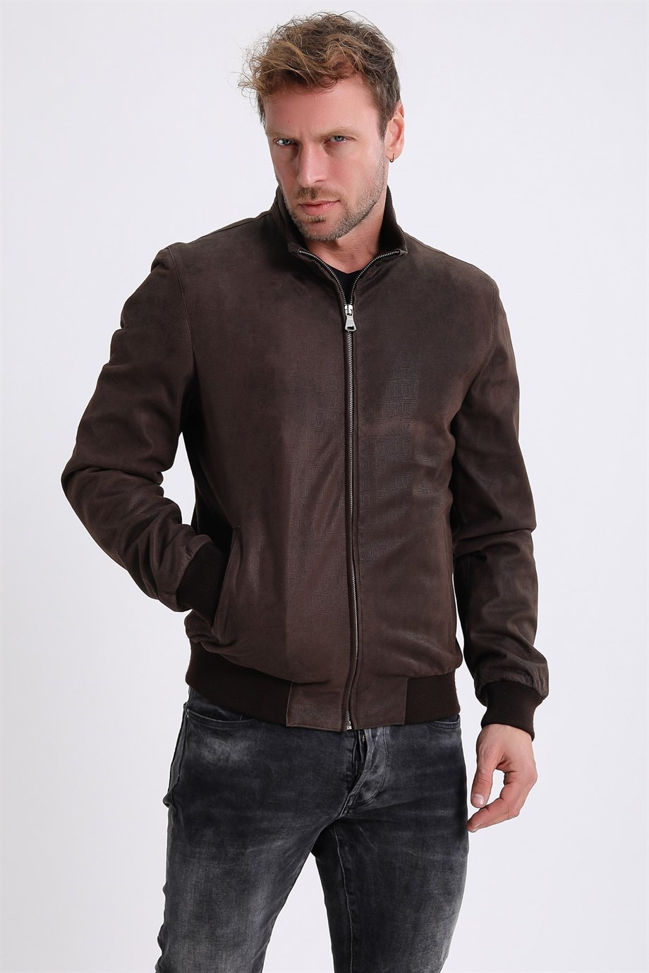 سترة جلدية بنية Diagonal, LC Leather Club