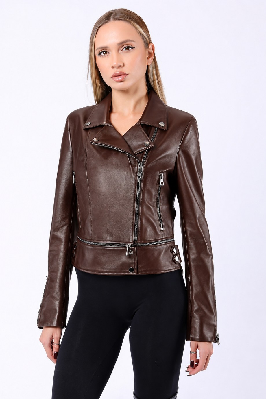 Kahve Fonksiyonel Hakiki Deri Ceket, LC Leather Club