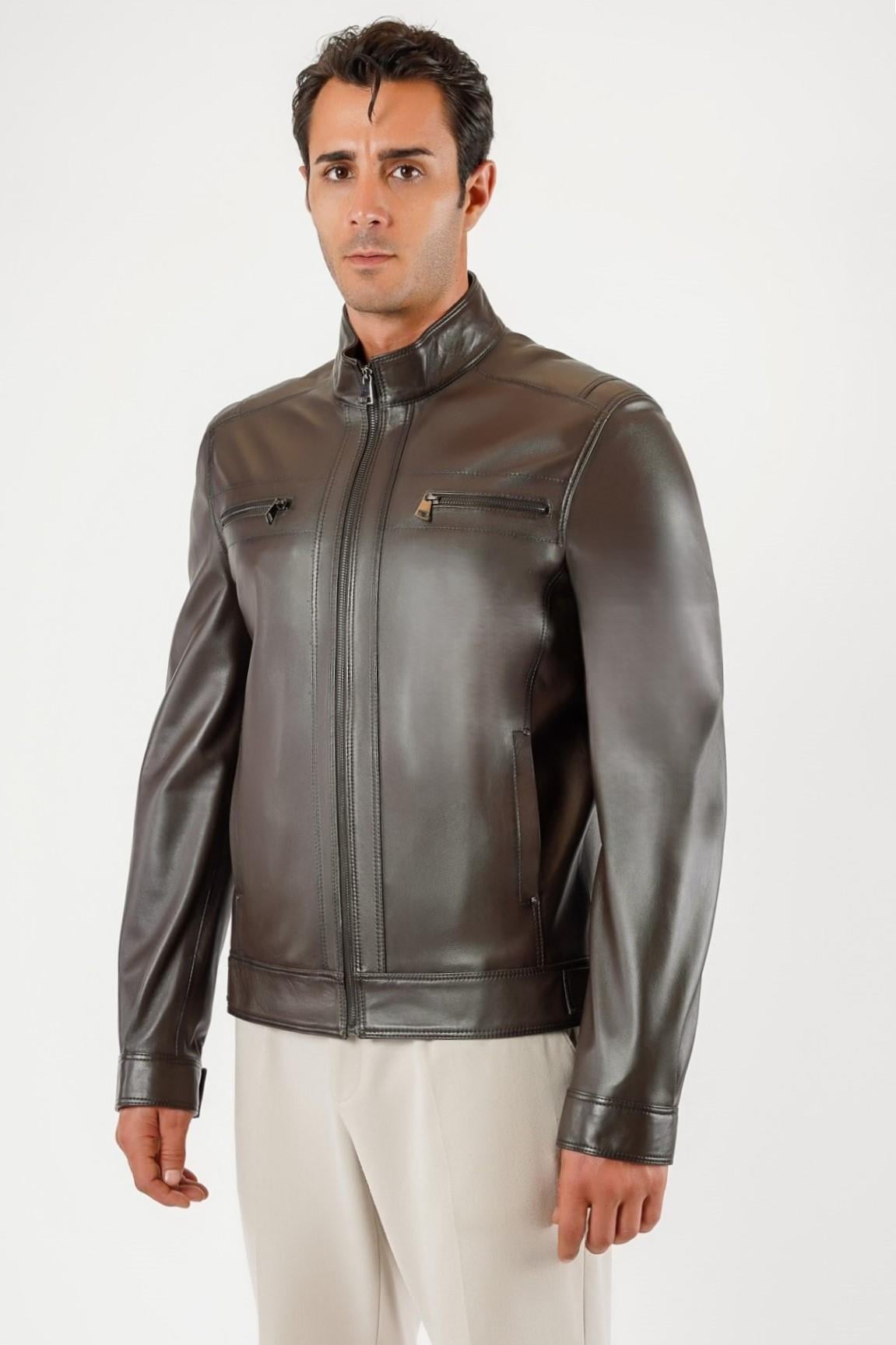 Veste en cuir marron, LC Leather Club