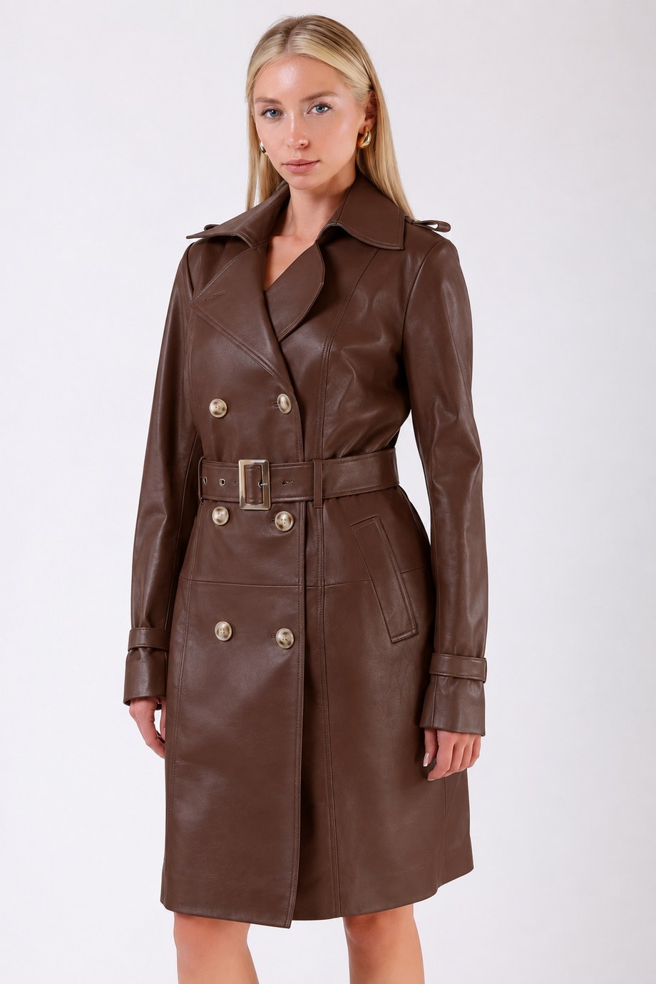Kahve Hakiki Deri Trench Kaban, LC Leather Club