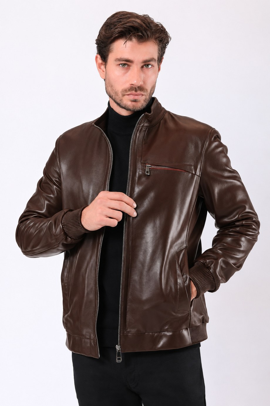 Kahve Jason Hakiki Deri Ceket, LC Leather Club