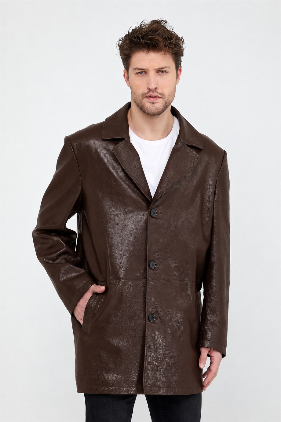Kahve Jumbo Blazer Deri Ceket, LC Leather Club