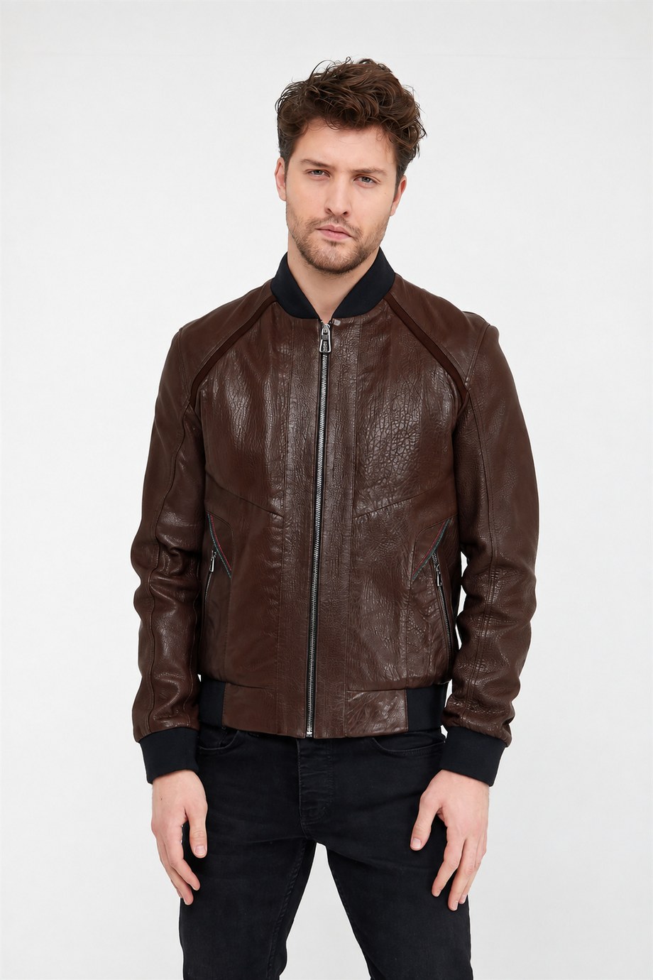 Kahve Jumbo Bomber Deri Ceket, LC Leather Club