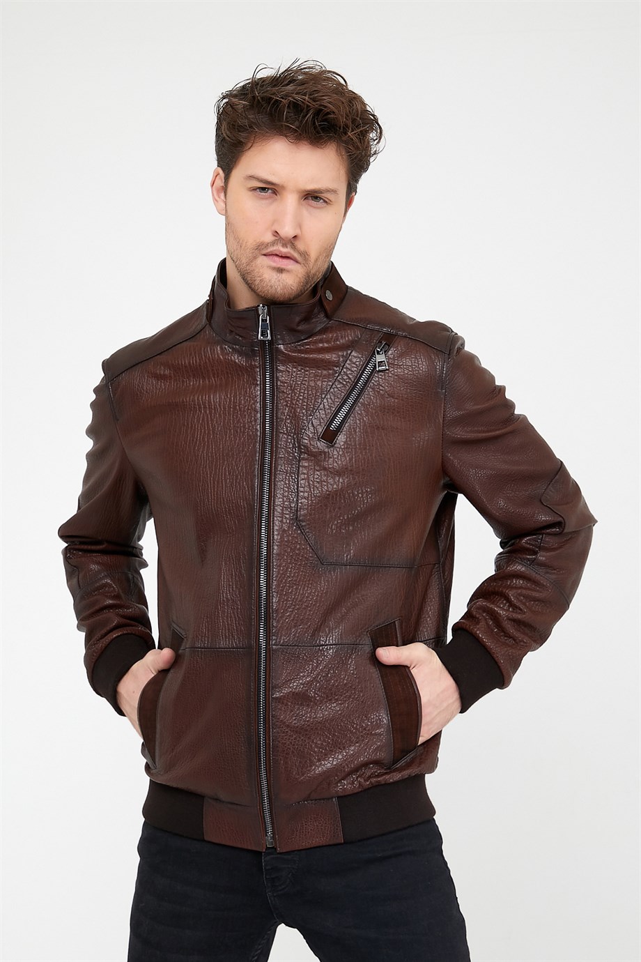 Veste en cuir marron, LC Leather Club