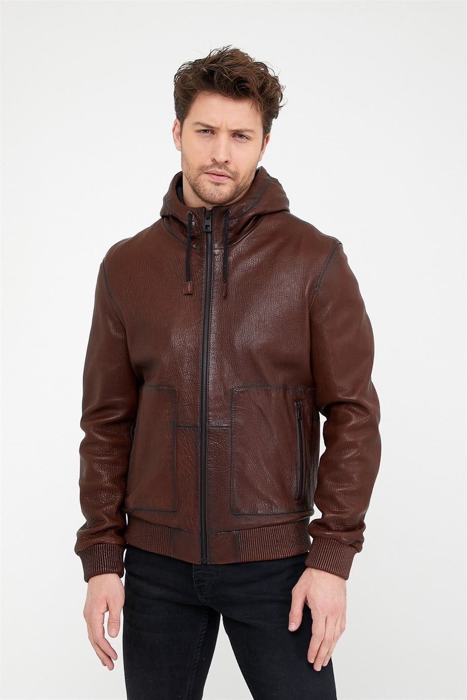 Manteau en cuir marron, LC Leather Club