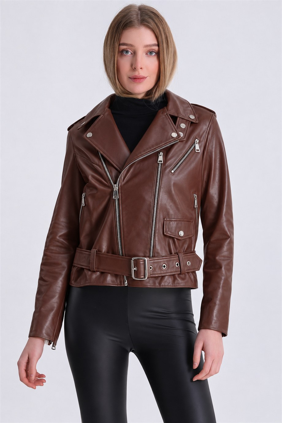Kahve Klasik Biker Deri Ceket, LC Leather Club