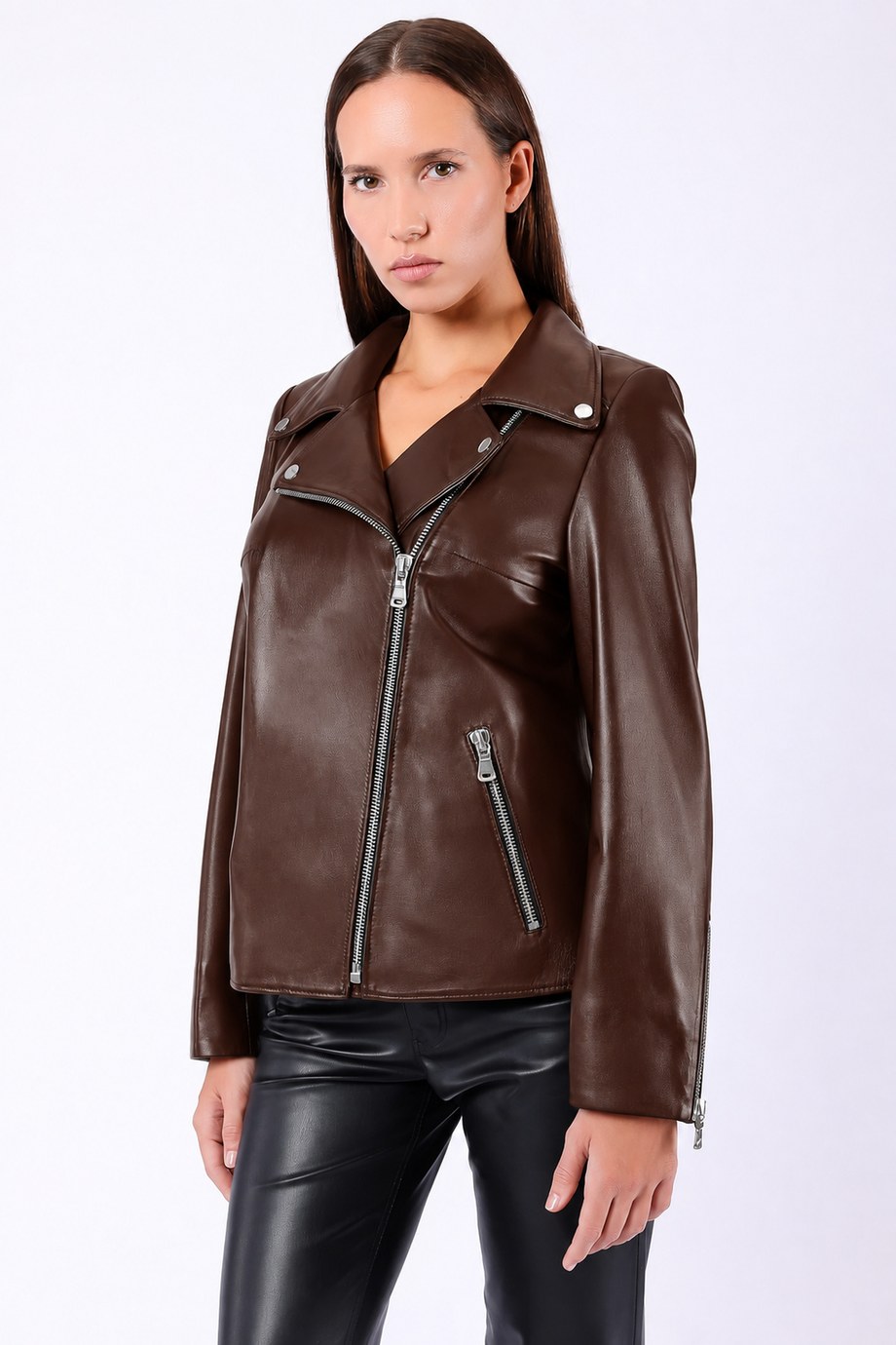 Kahve Kruvaze Hakiki Deri Ceket, LC Leather Club