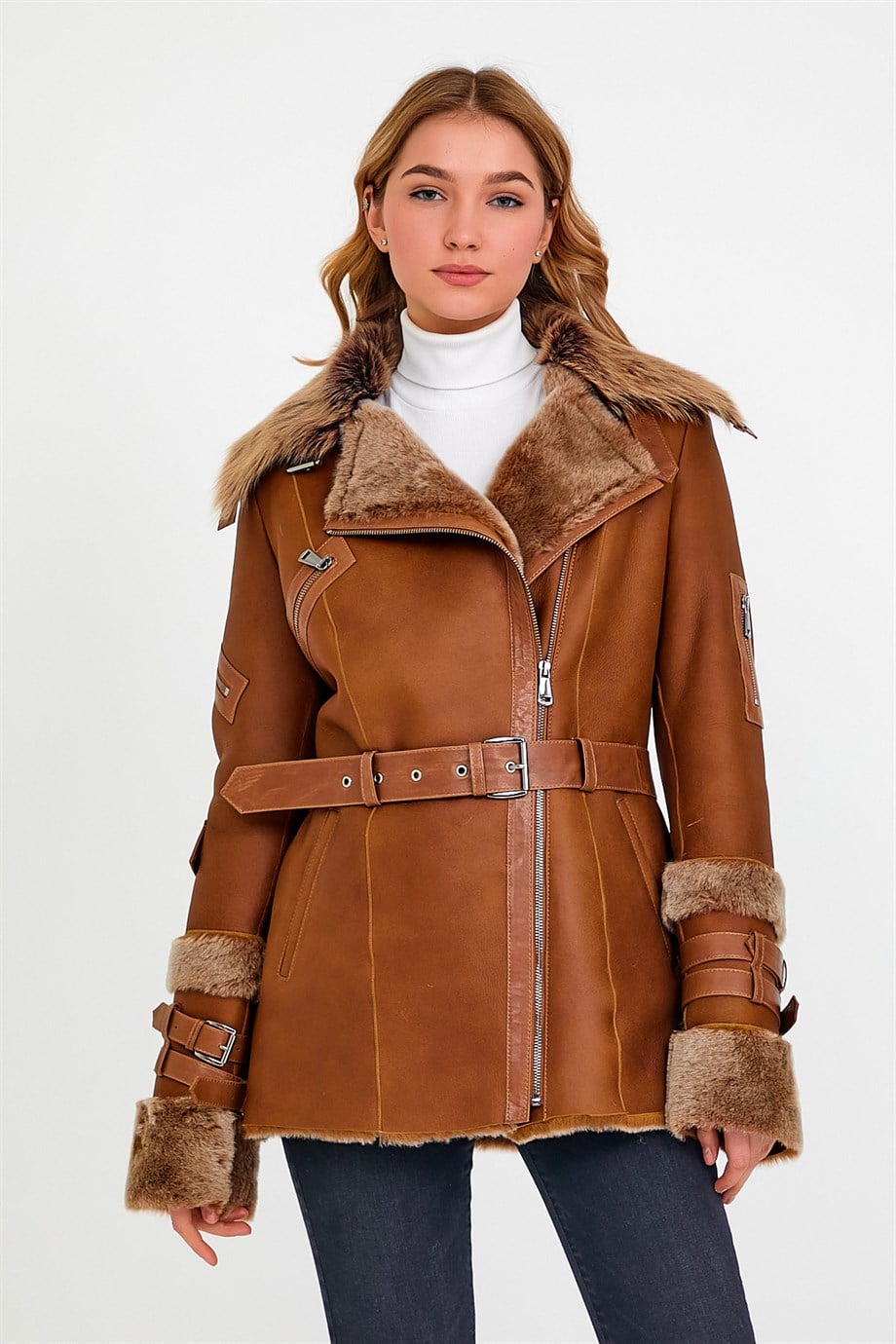 Brauner Lammfellmantel, LC Leather Club
