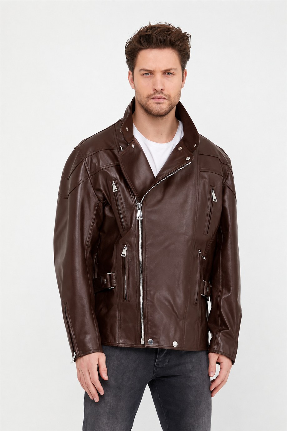 Kahve Oversize Deri Ceket, LC Leather Club