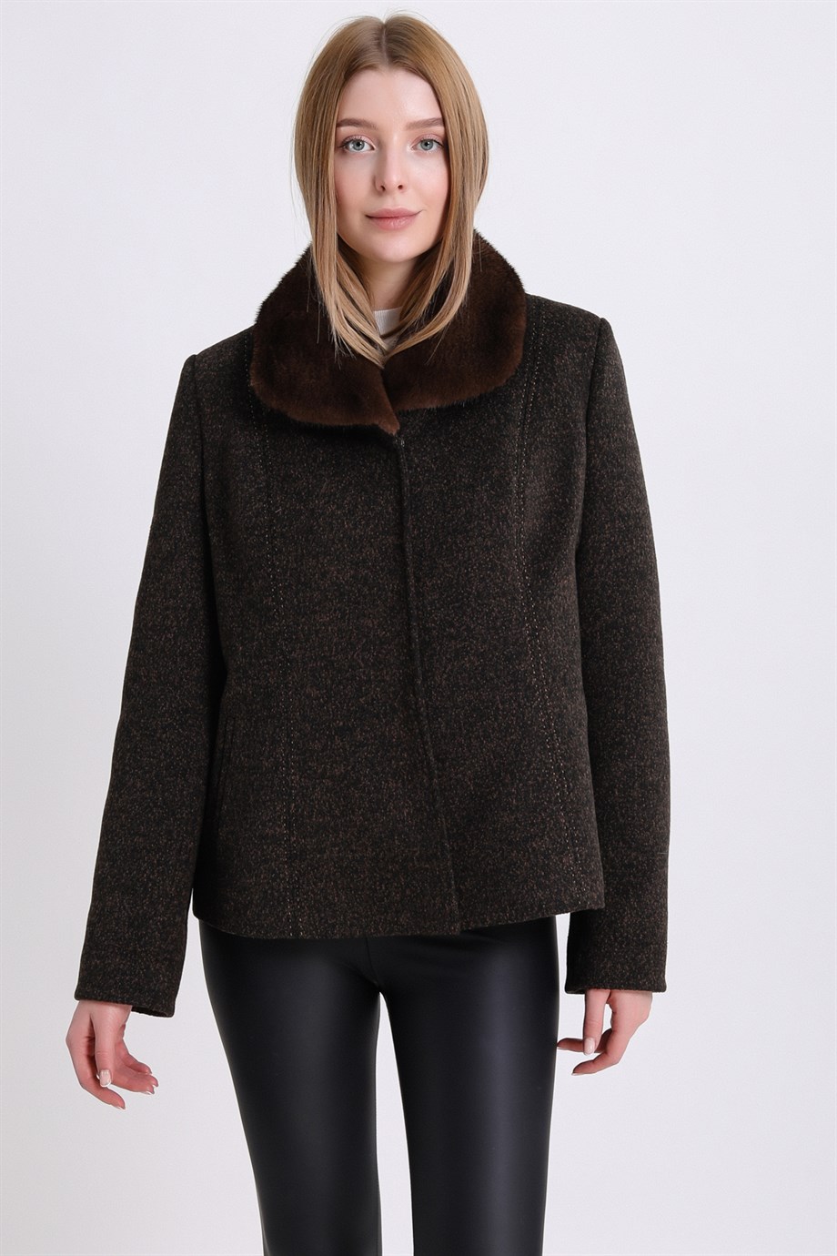 Brown Alpaca Jacket with Sable Fur Trim, LC Leather Club