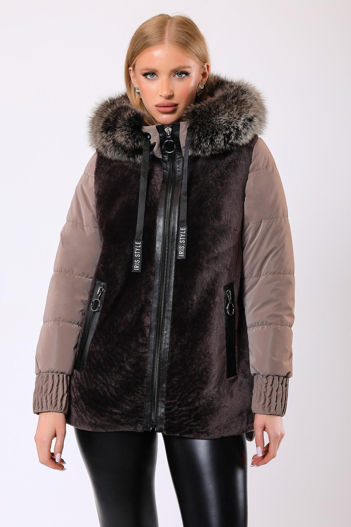 Doudoune Selena en laine marron avec garniture en fourrure, LC Leather Club
