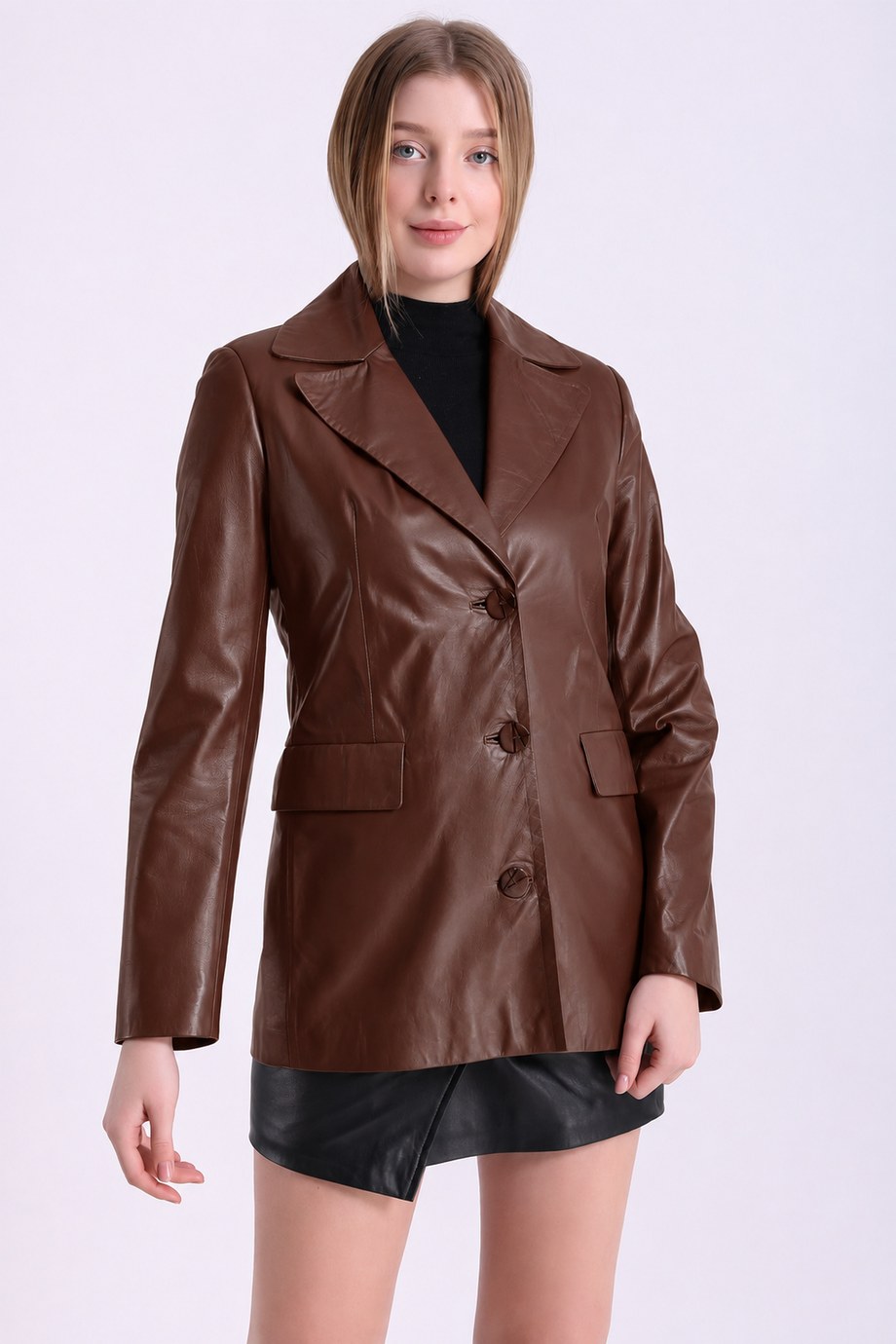 Kahve Uzun Blazer Deri Ceket, LC Leather Club