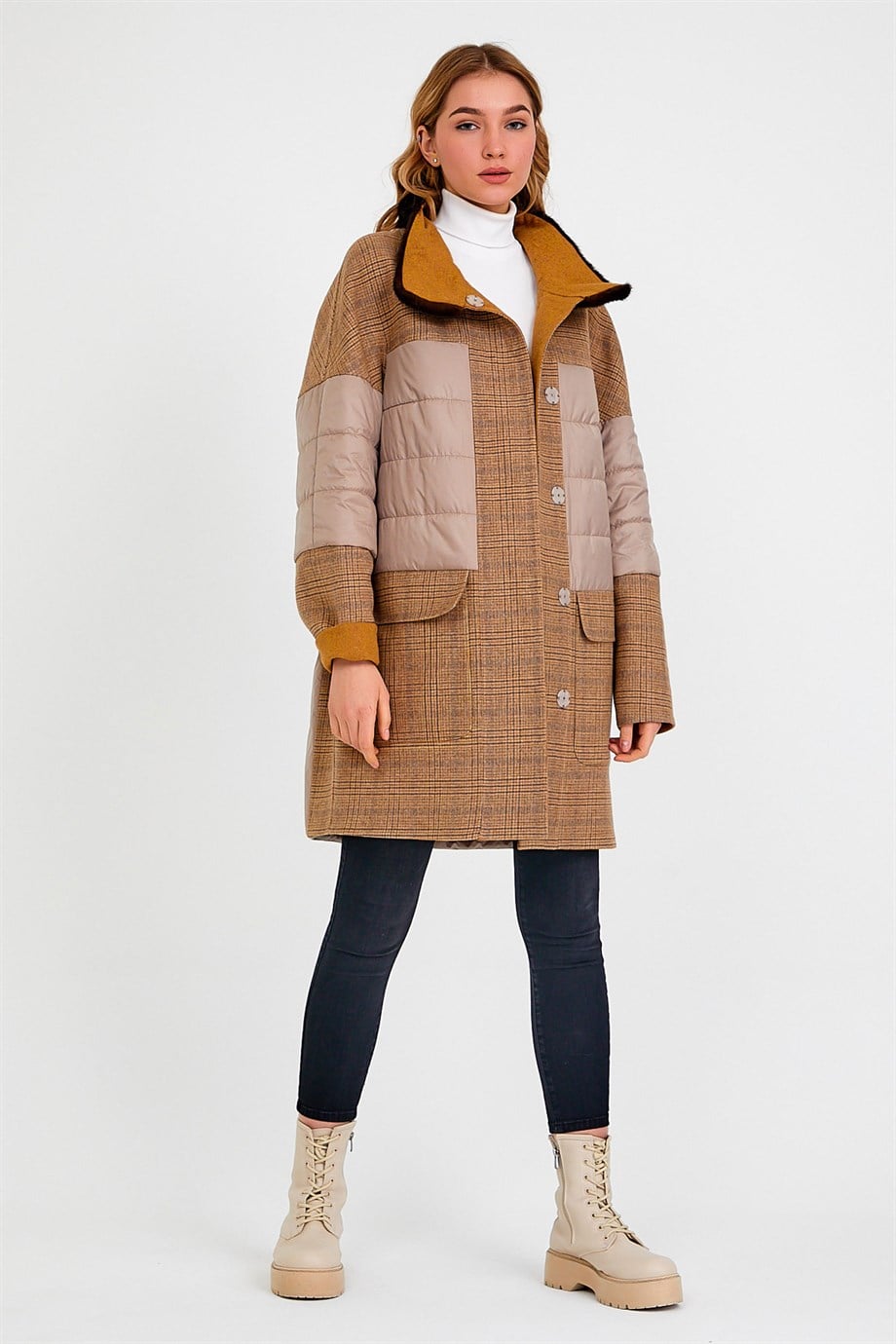 Brauner Alpakamantel mit Nerzbesatz, LC Leather Club