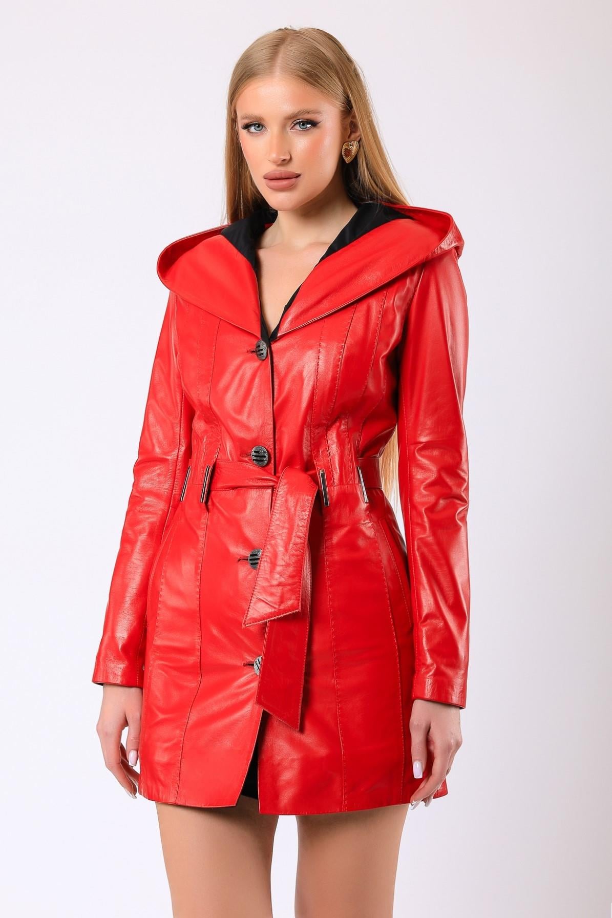 Manteau en cuir rouge Cherry, LC Leather Club