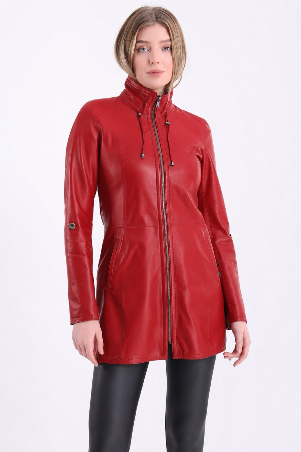 Veste en cuir rouge réversible, LC Leather Club