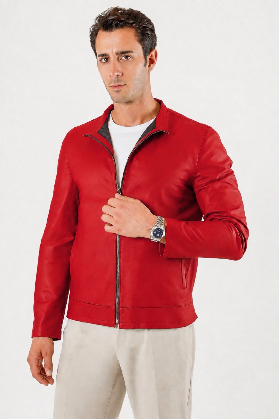 Veste en cuir rouge réversible, LC Leather Club