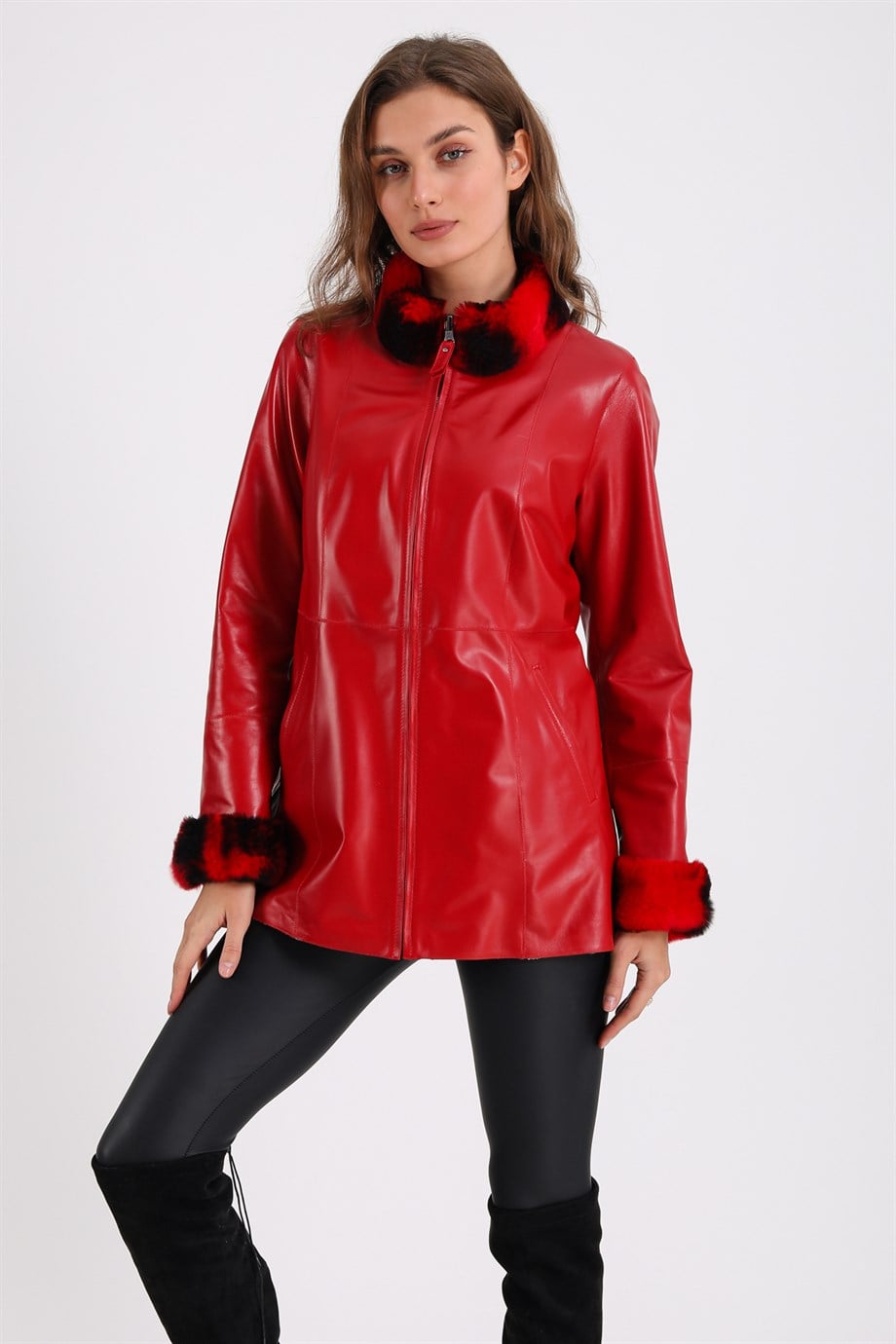 Rote Lederjacke Doppelseitig mit Rex-Besatz, LC Leather Club