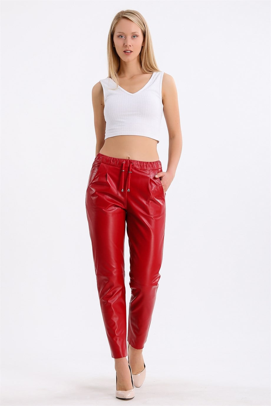 Rote Comfort Fit Lederhose, LC Leather Club