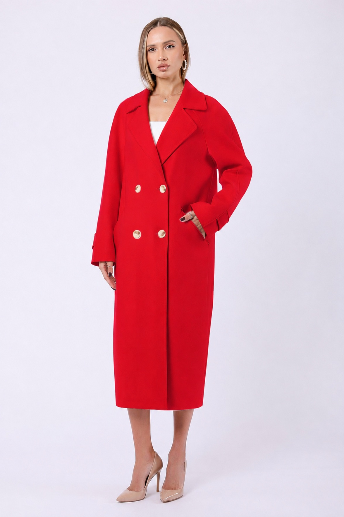 Manteau Katherine en pur cachemire rouge, LC Leather Club