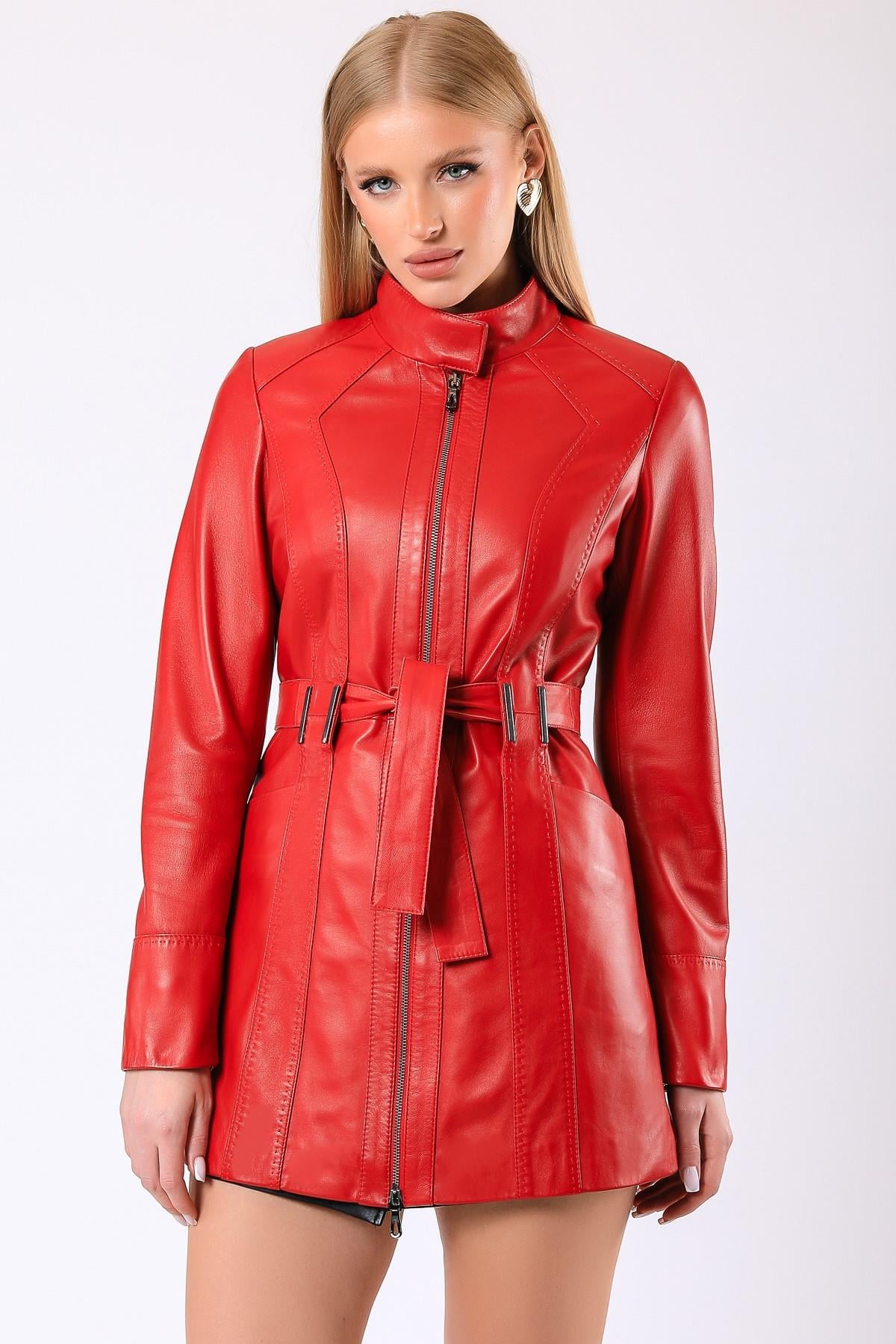 Manteau en cuir rouge Rosa, LC Leather Club