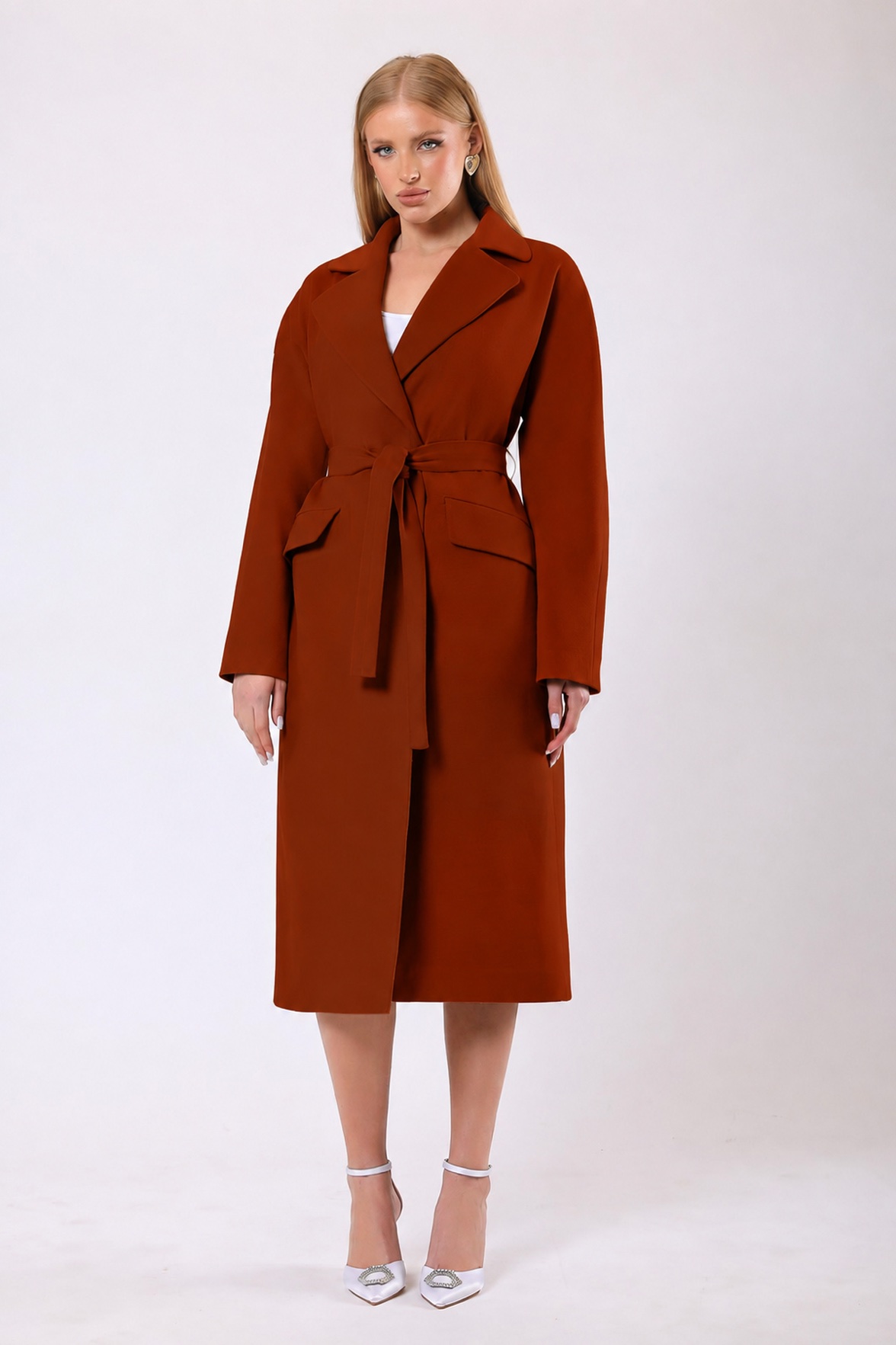 Manteau Carolina en cachemire rouge-brun, LC Leather Club