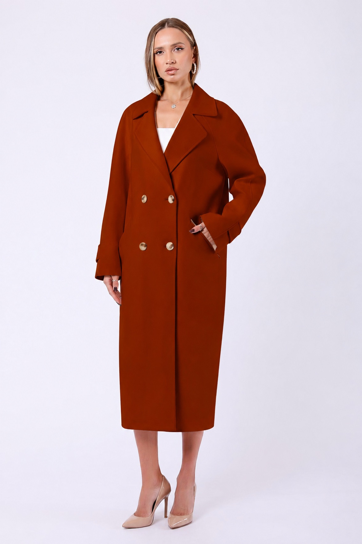 Manteau Katherine en pur cachemire rouille, LC Leather Club