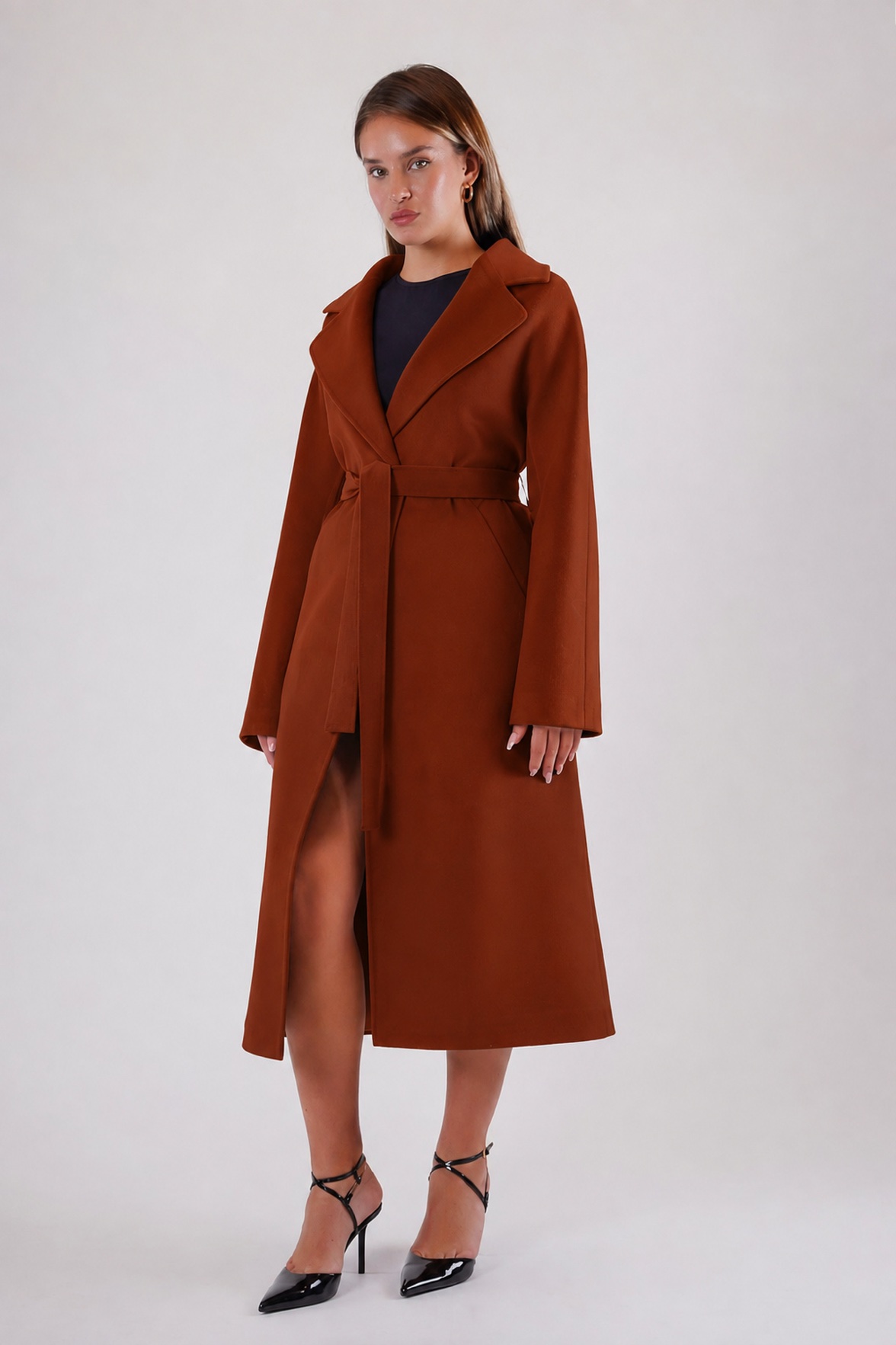 Manteau en cachemire rouge-brun, LC Leather Club