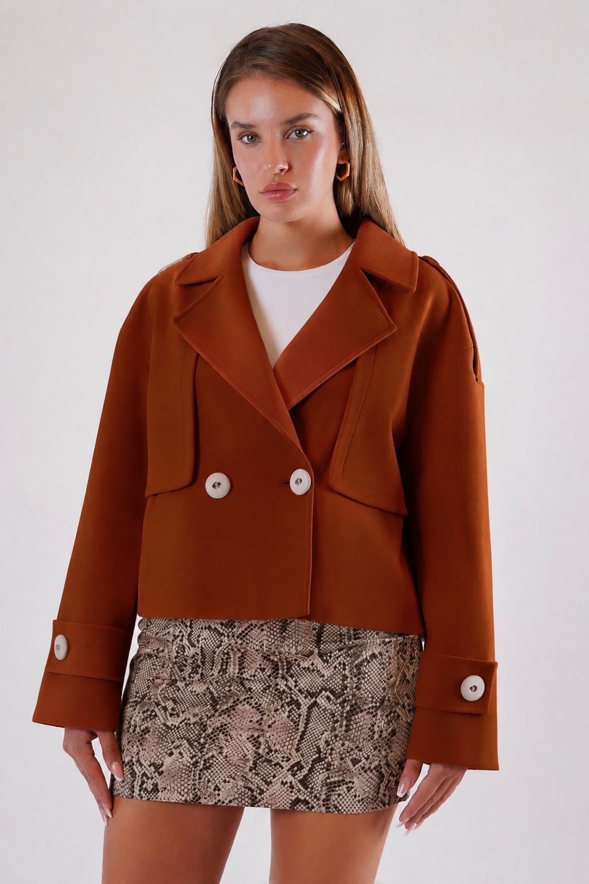Manteau cachemire brun rouille surdimensionné, LC Leather Club