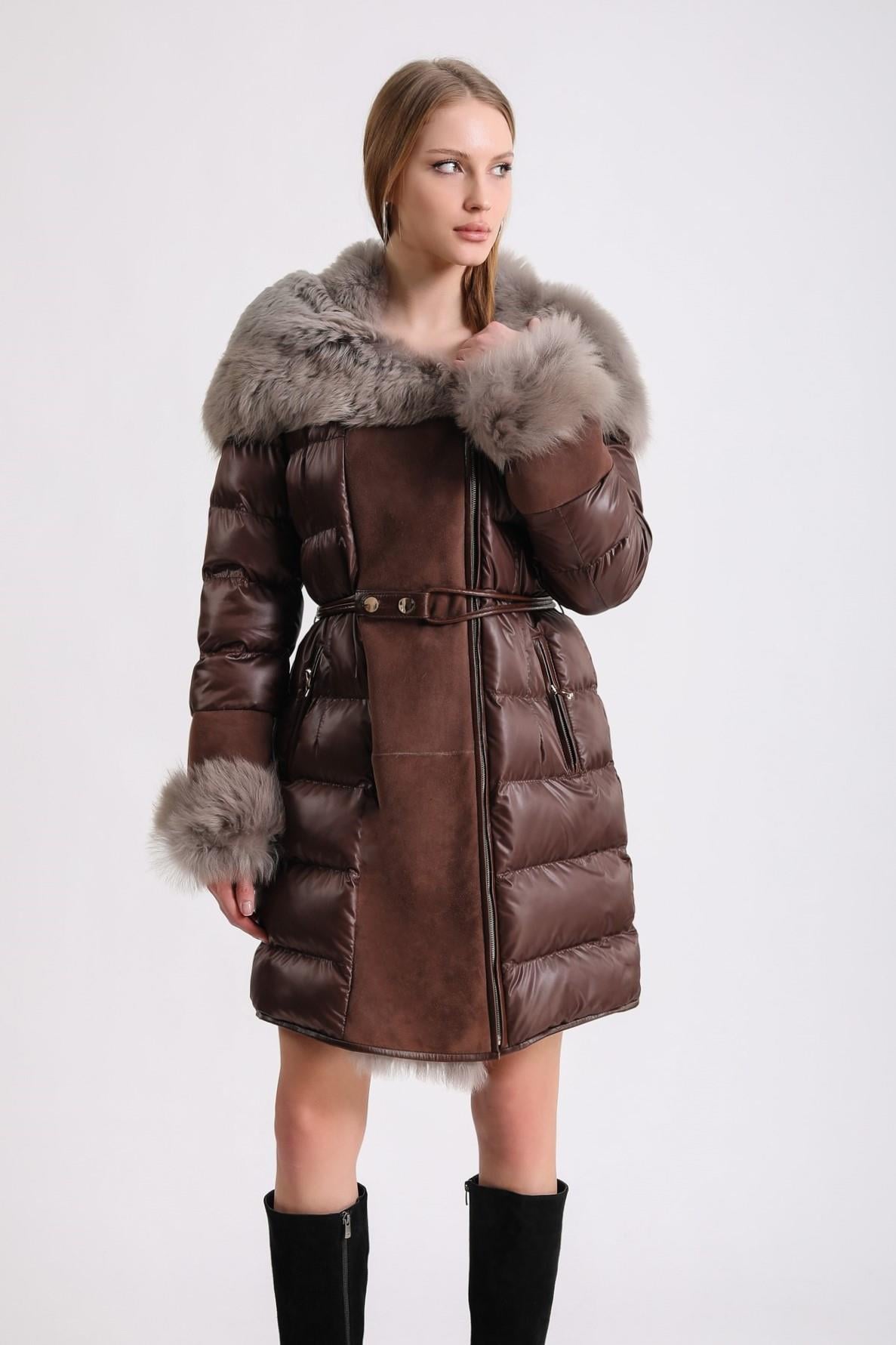 Manteau de fourrure en daim rouge-brun Toskana, LC Leather Club