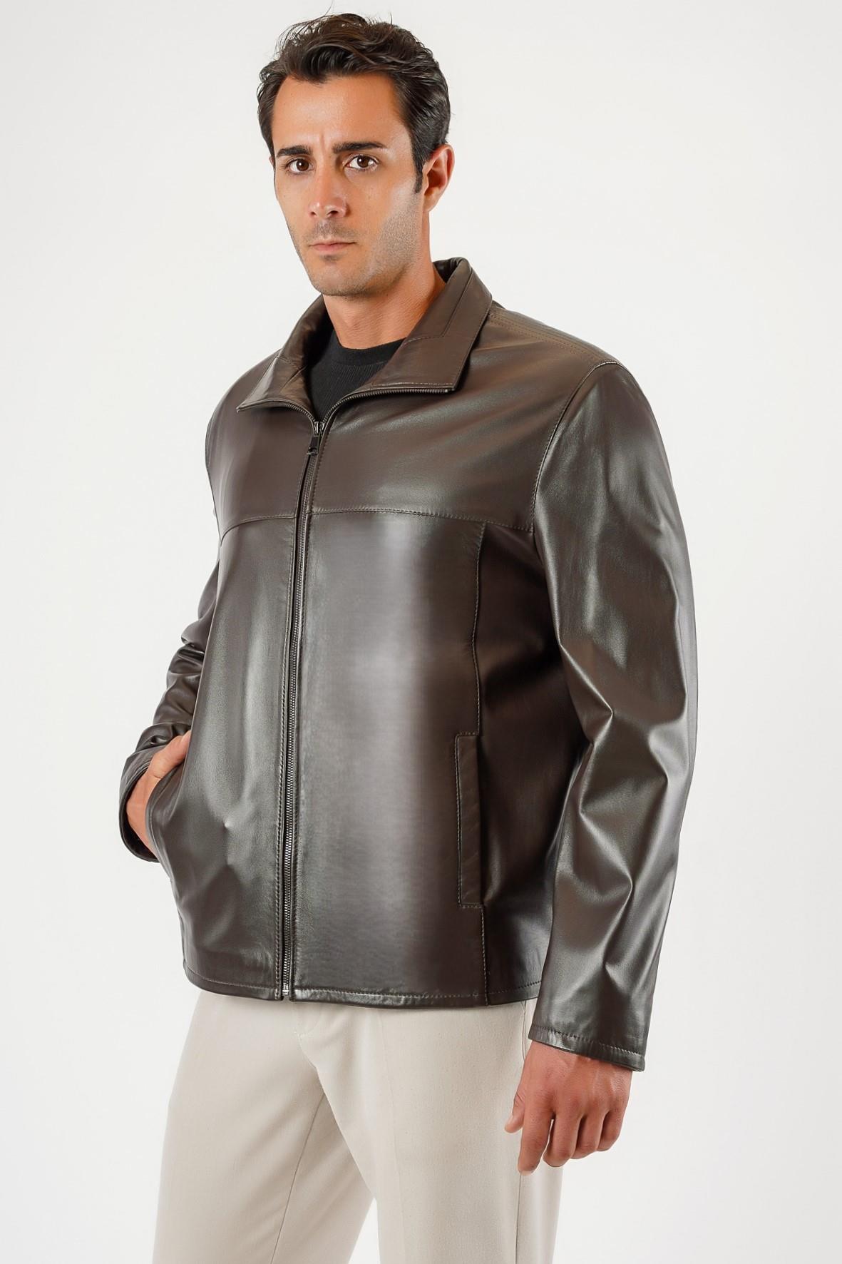 Veste en cuir beige foncé, LC Leather Club