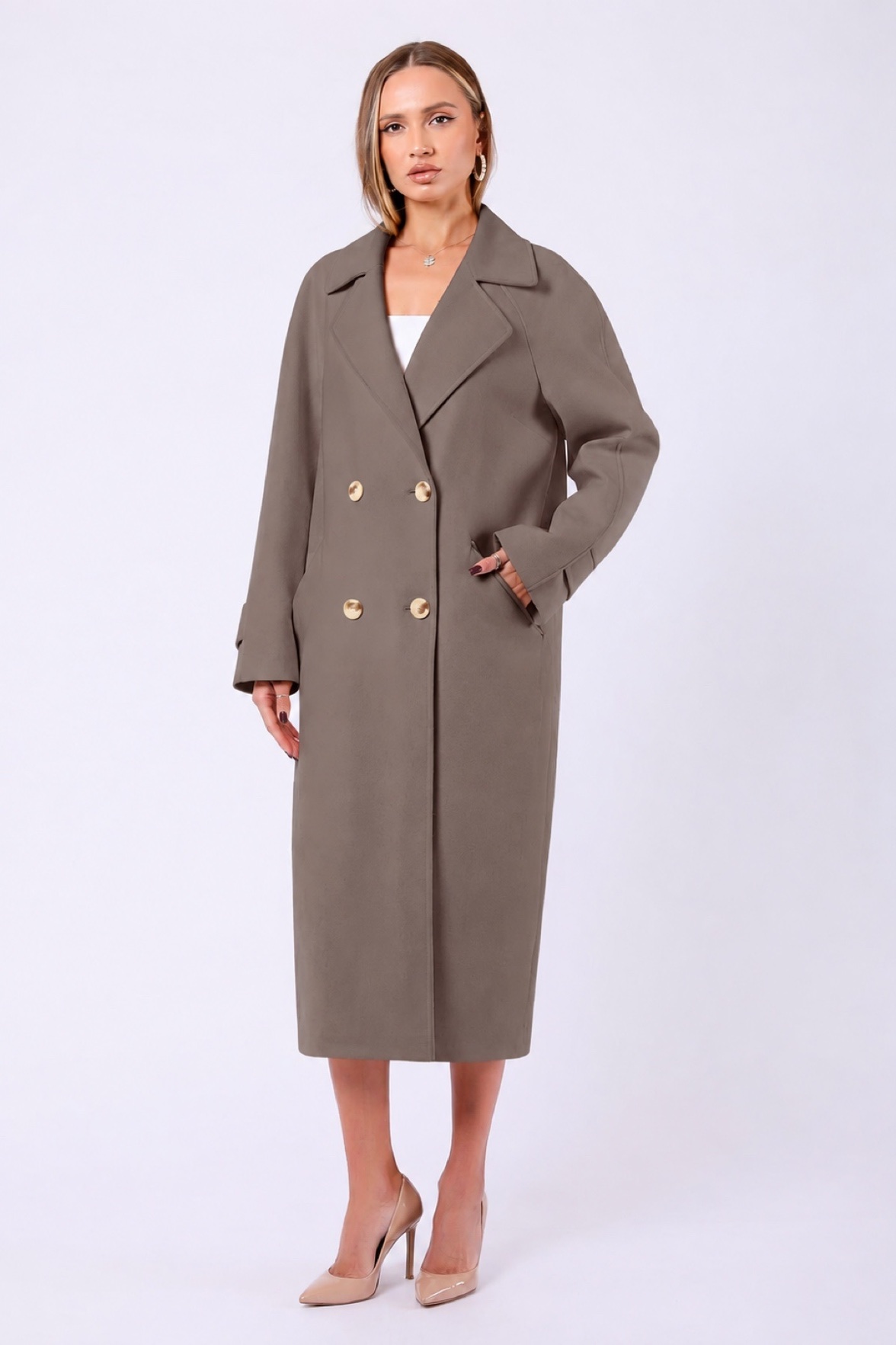 Manteau en cachemire beige foncé, LC Leather Club