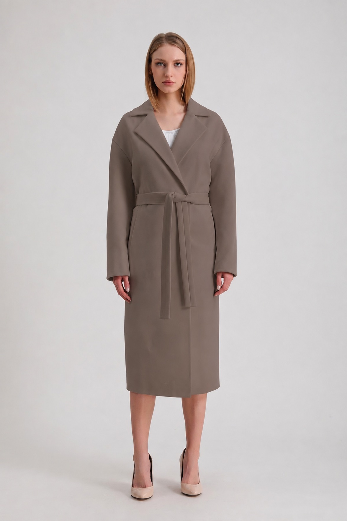 Manteau en cachemire beige foncé, LC Leather Club