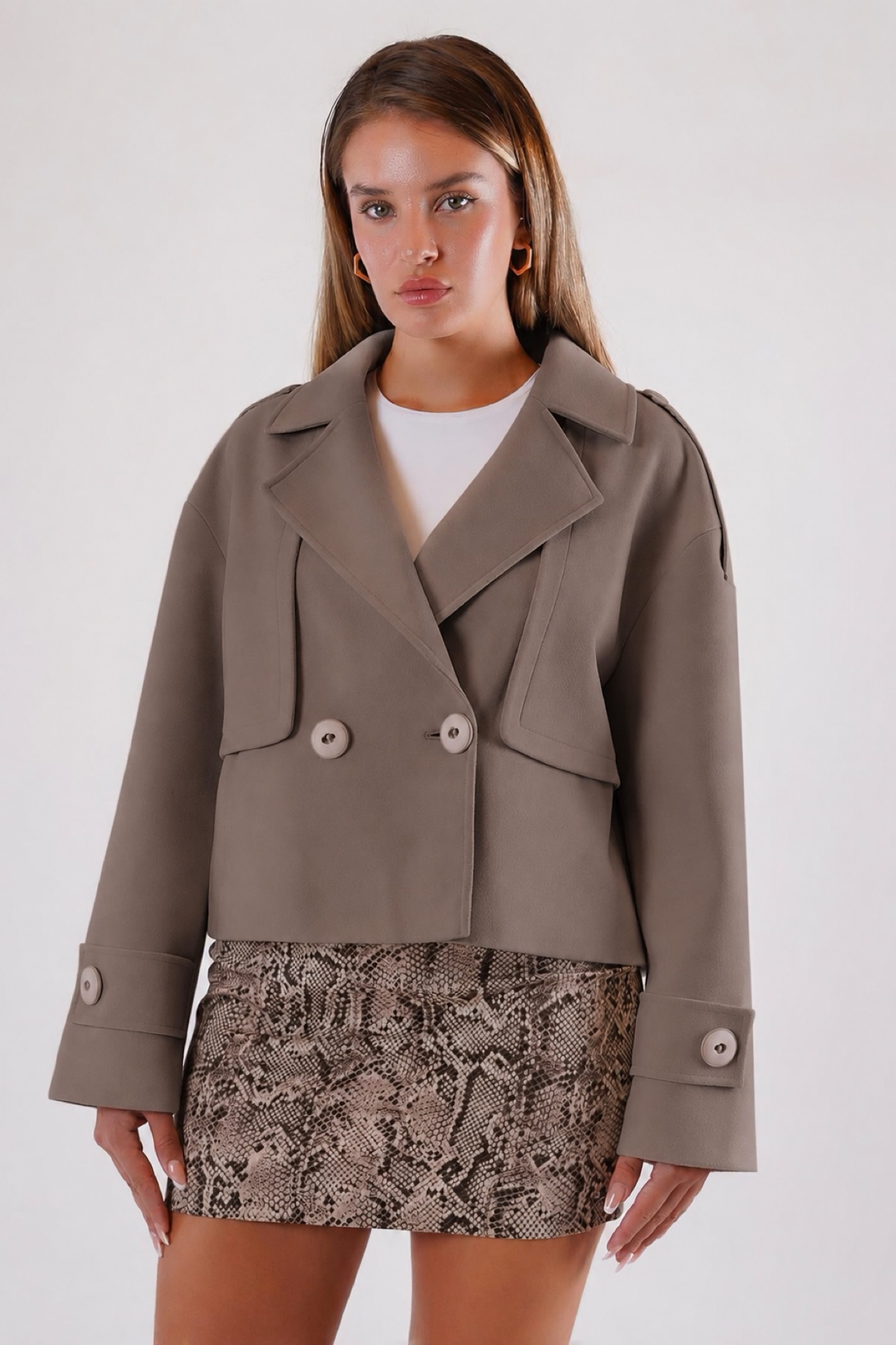 Manteau cachemire beige foncé surdimensionné, LC Leather Club