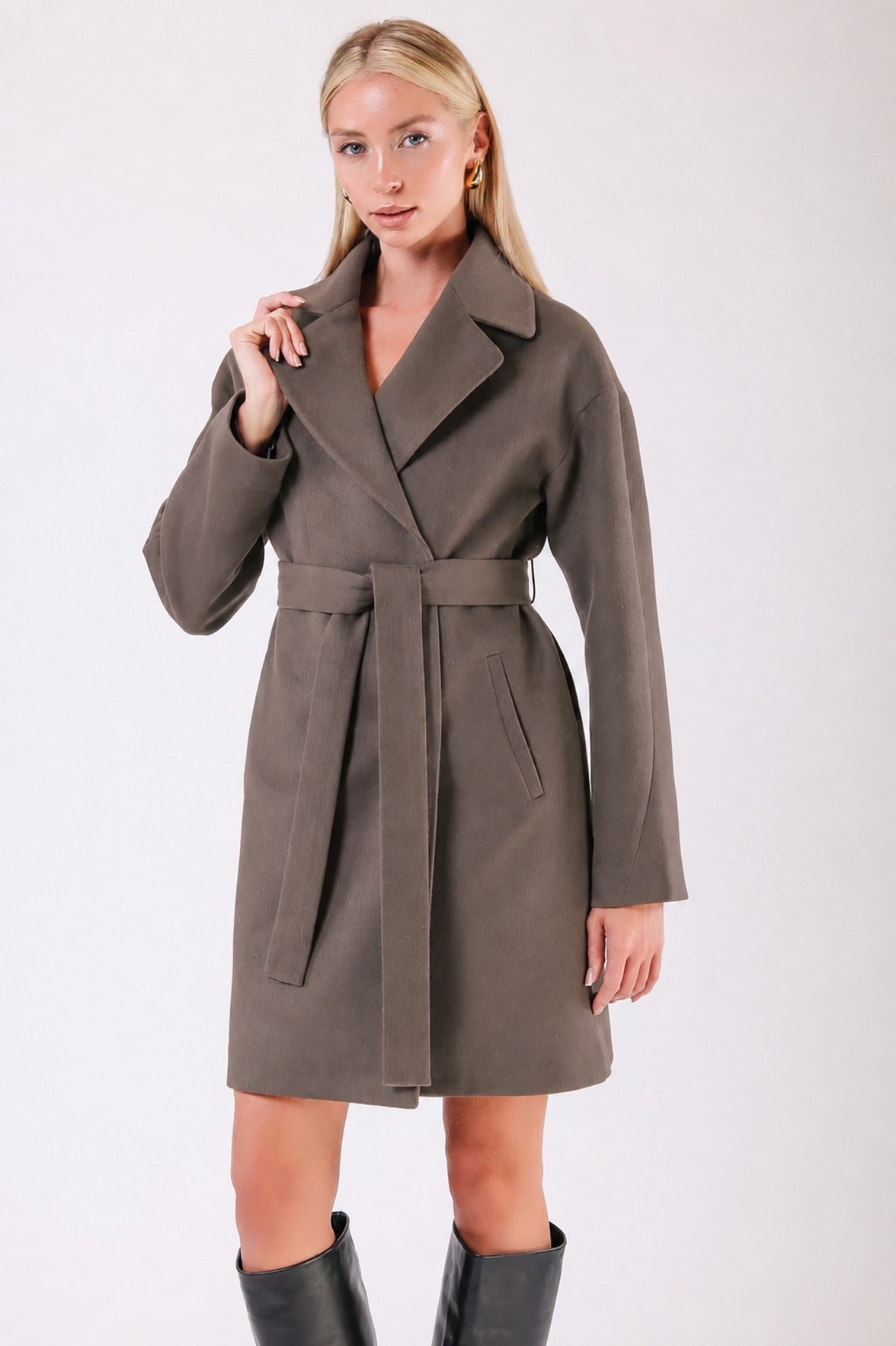 Manteau en cachemire beige foncé sursize, LC Leather Club